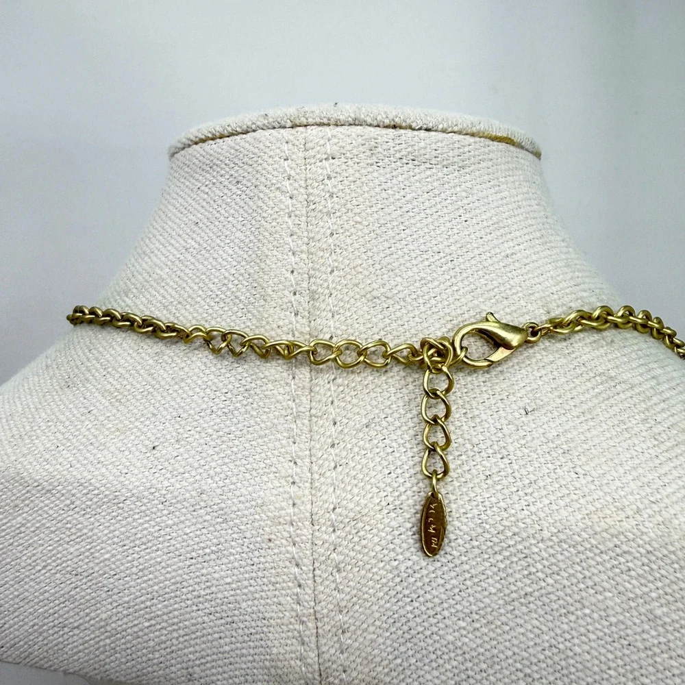 VCLM‎ Flower Necklace Crystal Accents Adjustable Chain Gold Tone 90s Vintage